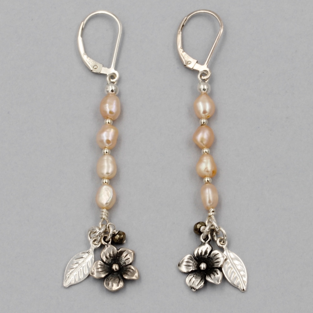 Pearl Hibiscus Flower Earrings 925 Sterling Silver